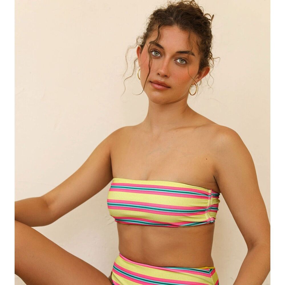 Dippin' Daisy's Rush Bandeau Bikini Top Size Large Striped Swimwear